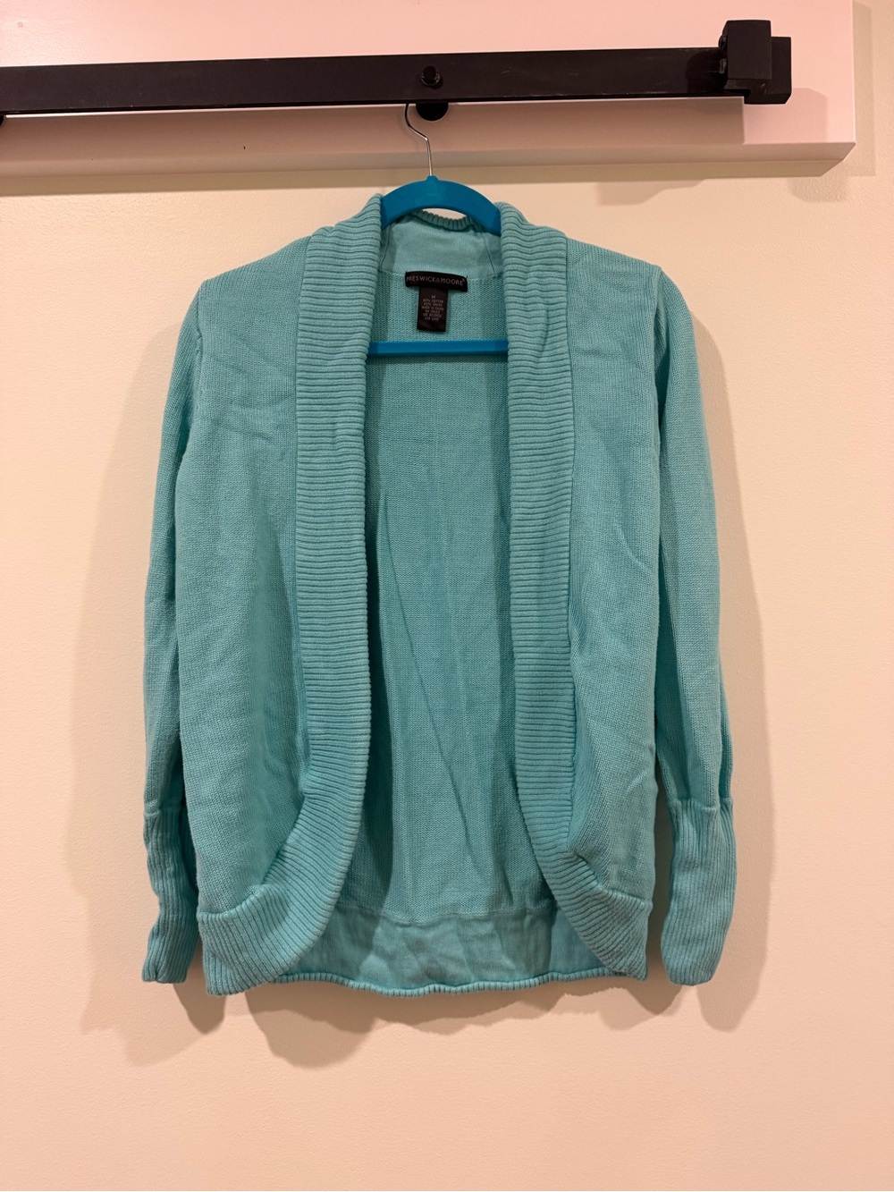 Preswick & Moore Open-Front Shawl Collar Cardigan - Aqua Teal